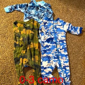 0-3 month camo footie pajama outfits